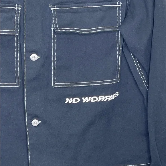 Urban Outfitters Contrast Stitch Button-Down Overshirt White Stitching - Picture 4 of 9